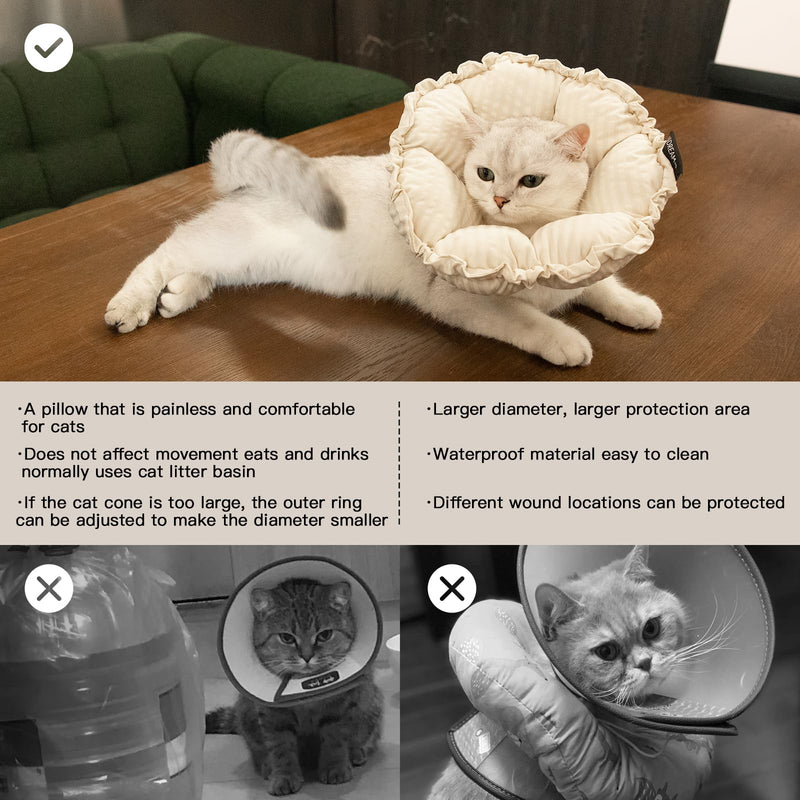 H HIDREAM Soft Cat Cone Collar， Cute Adjustable Cat Recovery Collar，Elizabethan e Collar that can Protect Head and Foot Wounds，Egg White All-Season Style M
