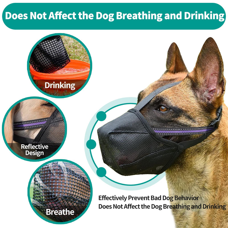 Dog Muzzle - Soft Mesh Muzzle for Small Medium Large Dogs Labrador German Shepherd - Adjustable Puppy Muzzles for Scavenging Biting Licking and Chewing - Allows Panting and Drinking (M) Black - PawsPlanet Australia