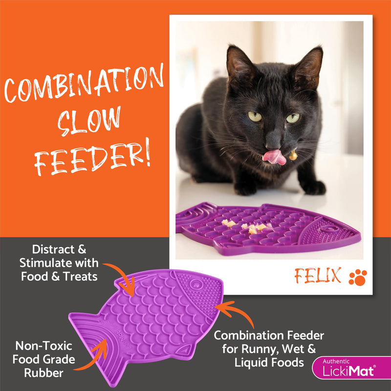 LickiMat Felix, Fish-Shaped Cat Slow Feeders Lick Mat, Boredom Anxiety Reducer; Perfect for Food, Treats, Yogurt, or Peanut Butter. Fun Alternative to a Slow Feed Cat Bowl or Dish, Turquoise