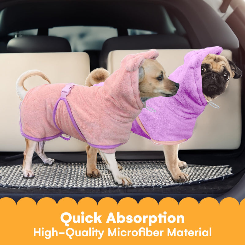 Noa Store Dog Bath Robe - Quick Drying with Adjustable Strap and Elastic Headband - 10.6-12.8x15.7x19.7 (XS) - Dog Robe - Stylish Design for Post-Bath Drying - Dog Robes for After Bath - Peach - PawsPlanet Australia
