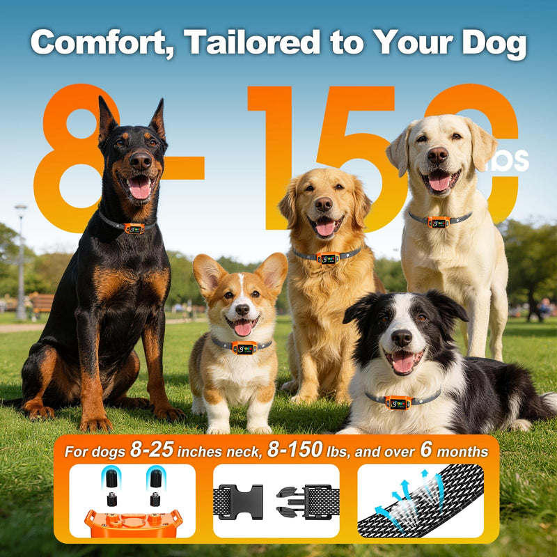 Bark Collar AI Dual-Detection, Instant Quiet Anti Bark Device 4 Training Modes, 30-Day Battery, One-Click Peace, 9-Level Sensitivity Automatic Dog Bark Collar for Large Medium Small Dogs,Orange Orange - PawsPlanet Australia