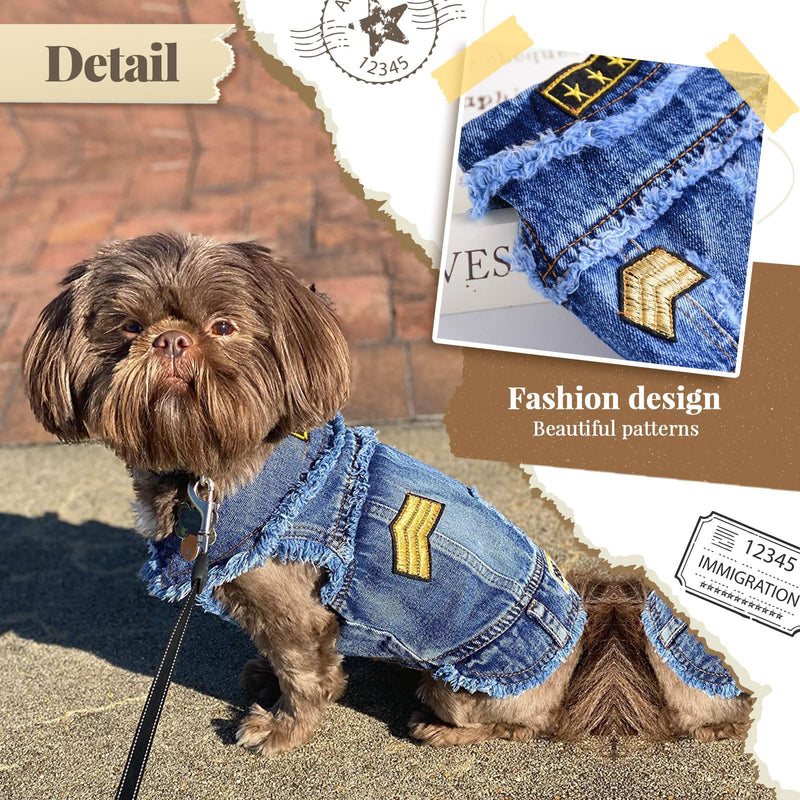 Cool Blue Dog Jean Jacket Small Pet Outfits Dog Clothes for Small Medium Dogs Cats Boys Girls Pet Vest Denim Coats Puppy Shirts Doggy Costume Clothing for Shih tzu Chihuahua Yorkie Teacup L（Suggest 9-12 lbs） Blue print