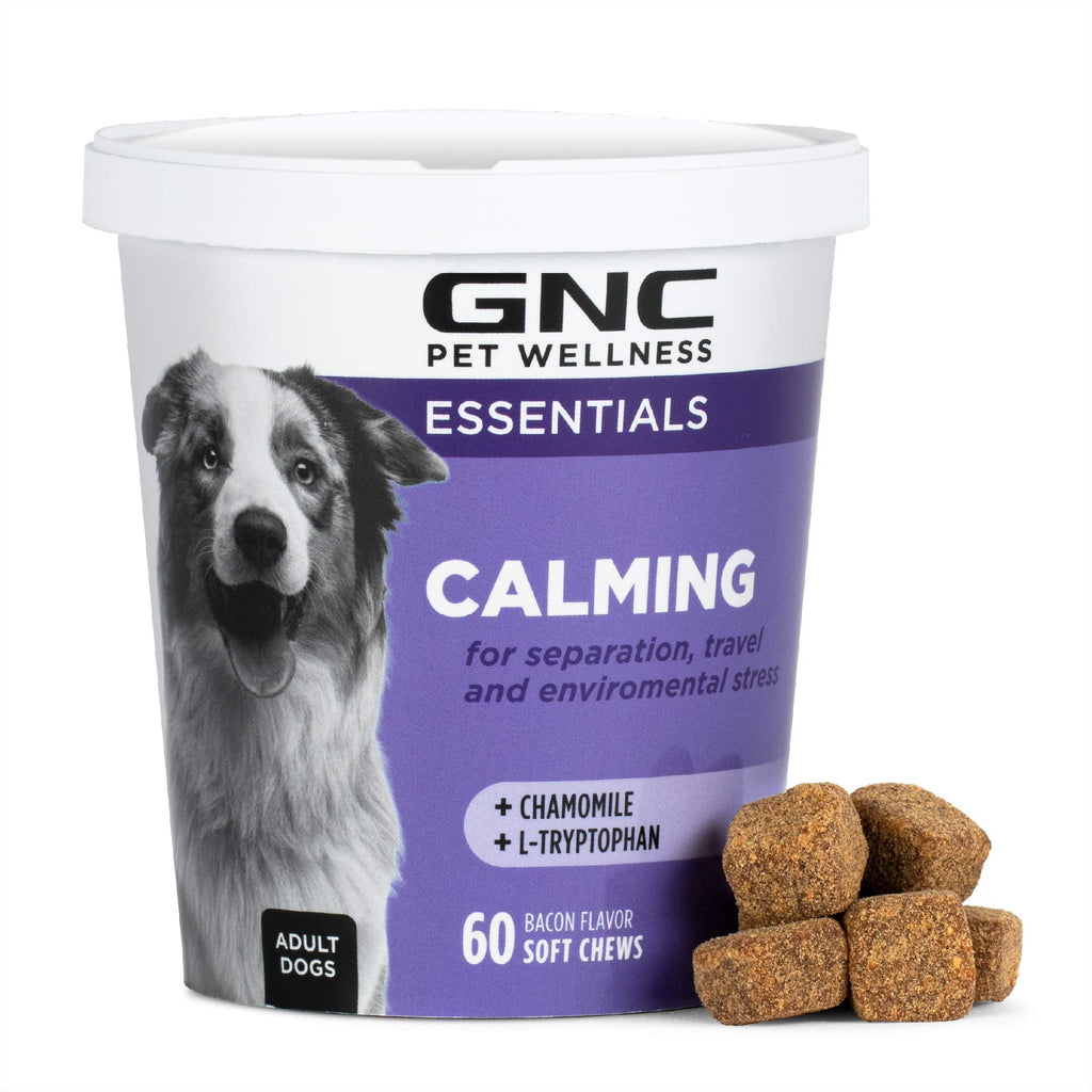 GNC for Pets Essentials Calming Soft Chew Dog Supplements | 60 Ct Bacon Flavor Dog Soft Chew Supplements for Calming and Relaxation | Adult Dog Calming Chews for Anxiety, White 60 Count (Pack of 1)