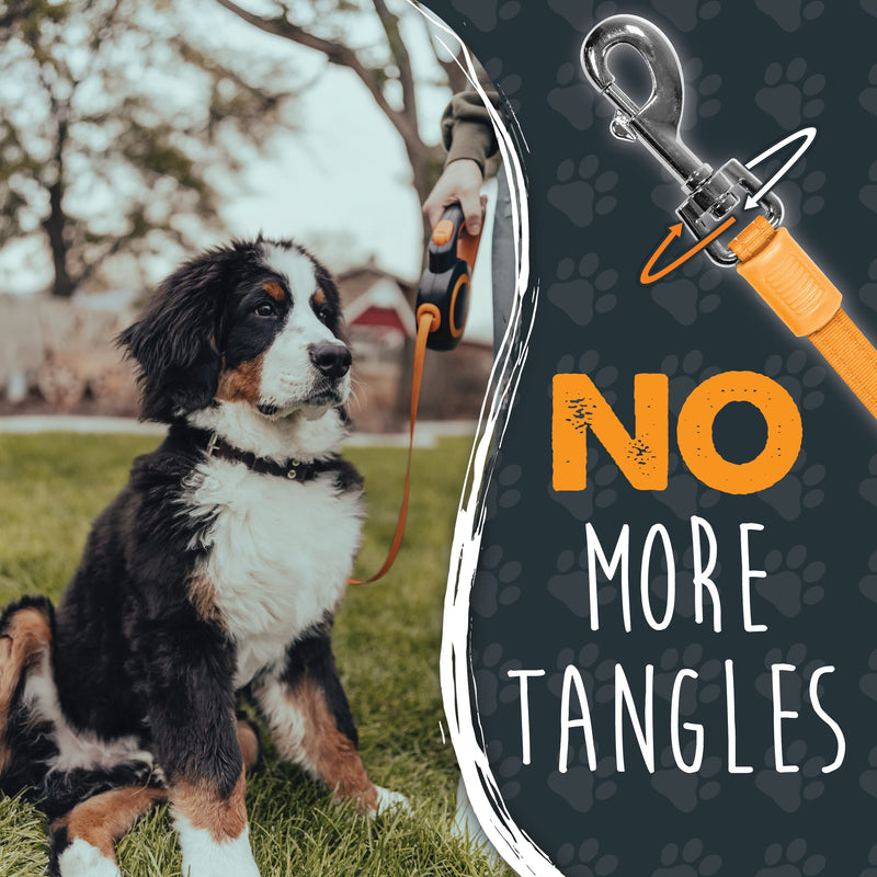 Mighty Paw Retractable Dog Leash 2.0 - Auto-Locking Button for The Control When You Need - Stainless Steel Coil for Smooth Retraction - Super Reflective Ring for Nighttime Visibility - No More Tangle Original Orange 50 - 110 lbs (Most Popular) - PawsPlanet Australia