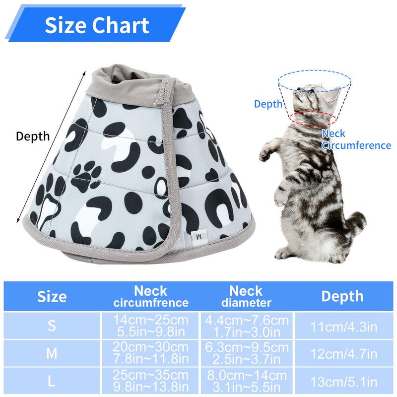 Soft, Adjustable Elizabethan Collar & Cone - Cat Recovery Collar for After Surgery - Grey, M