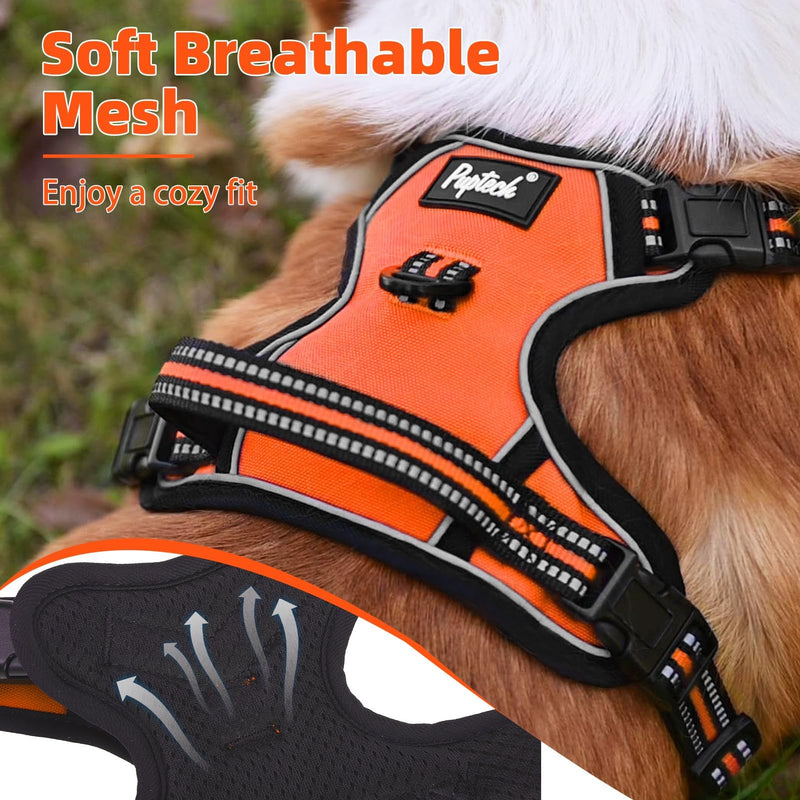 PUPTECK No Pull Dog Harness Small Sized, Adjustable Reflective Dog Harness with Handle Easy Control, Comfortable Soft Padded Pet Vest Harness for Small Dogs, Orange S - PawsPlanet Australia