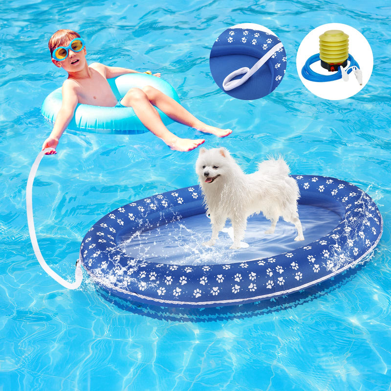 Mystarry 43.3”x28.3” Dog Floats for Pool, Dog Pool Float with 52” Tow Rope and Pump, Dog Pool Floats for Swimming(Blue)