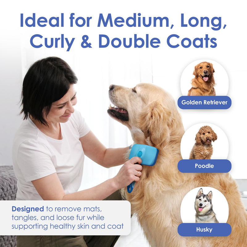 American Kennel Club-Self-Cleaning Slicker Brush for Dogs & Cats |Pet Grooming Brush |Removes Loose Hair, Mats & Tangles | Gentle Deshedding Tool for All Coat Types | Skin Friendly & Easy-Clean Design Self Cleaning Slicker Brush
