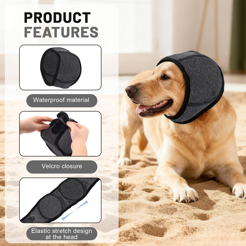 Thickened Neoprene Dog Ear Cover, Adjustable Waterproof Dog Head Wrap for Noise and Anxiety Relief, Ear Protection for Dogs (Gray, L) Dark Gray