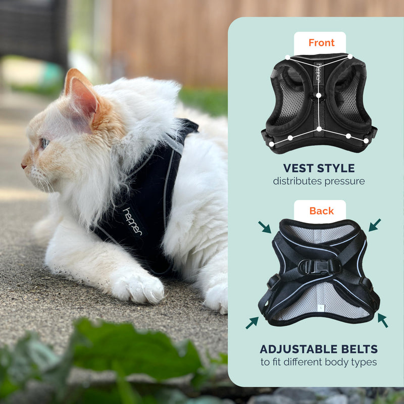 Hepper Cat Harness and Leash Escape Proof Set - Black Tactical Cat Harness with Reflective Safety Strips - Kitten or Cat Vest/Cat Jacket/Cat Walker (M) M (35-46cm Chest) - PawsPlanet Australia