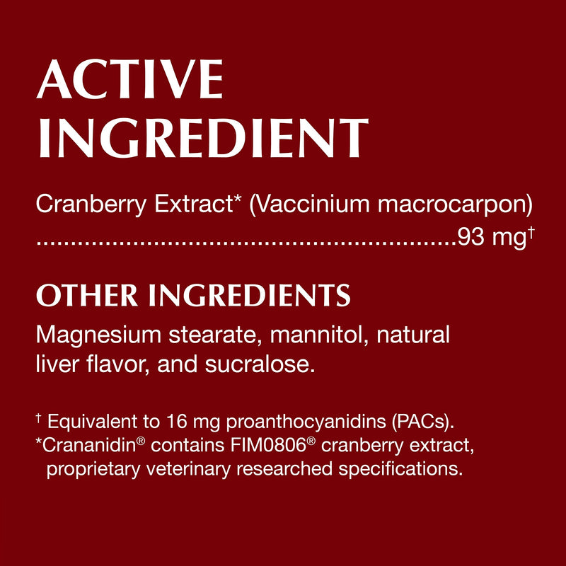 Nutramax Laboratories Crananidin Cranberry Extract Urinary Tract Health Supplement for Dogs, 75 Chewable Tablets 75 Count - PawsPlanet Australia