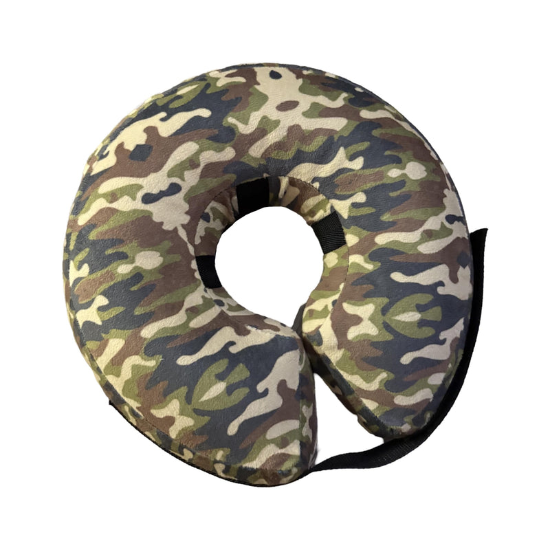Comfy-K9 Camo Cone - Inflatable Dog Cone with Soft Camouflage Design, Adjustable Blow Up Donut, Machine Washable, Small Size Collar for Comfortable & Stylish Pet Recovery