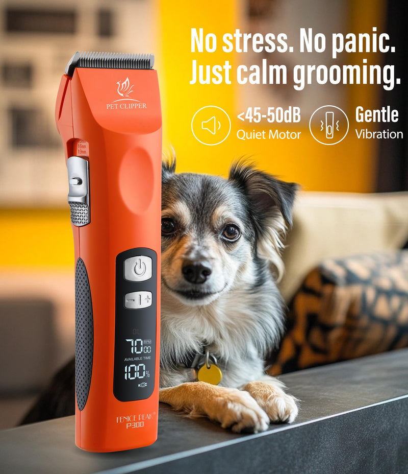Professional Dog Grooming Clippers with 17H Runtime & Replaceable 440C Blade, 5-Speed Low Noise Electric Dog Shaver for Thick, Matted, Curly Hair, Cordless Clipper for Groomer & Home Use, Orange Clipper+10FC Blade - PawsPlanet Australia