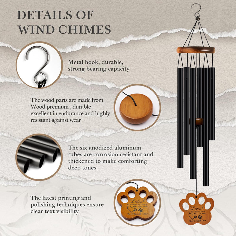 Dog Memorial Gifts for Loss of Dog - Loss of Dog Sympathy Gift, Pet Memorial Gifts for Dogs, Loving Dog Memorial, Dog Bereavement Gift, Pet Loss Gifts Wind Chimes (Black) - PawsPlanet Australia