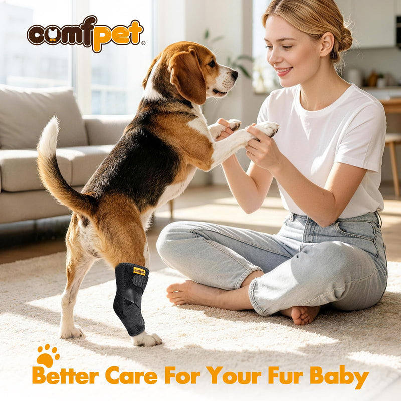 Dog Leg Brace for Rear Hock for Medium Dogs (15-40 lbs), Adjustable Dog Hind Leg Protector & Support Wrap with Metal Strips for Springer Spaniels, Bull Terrier, Labrador, Arthritis, ACL - M