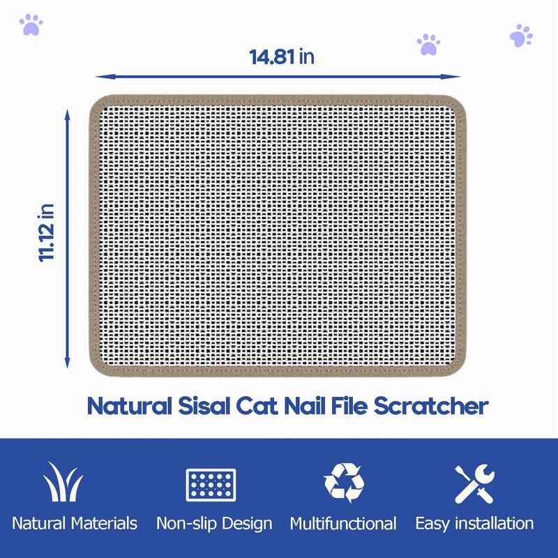 Cat Nail File Scratcher - Natural Sisal Scratch Mat with 80-Grit Aluminum Oxide, Adhesive Sheets & Expansion Screws for Secure Wall/Floor Mounting, Ideal for Trimming Cat Claws 11.12"x14.81" 11.12"x14.81" - PawsPlanet Australia