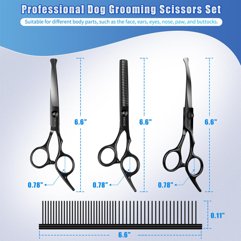 TOPGOOSE Dog Grooming Scissors Kit with Safety Round Tips, Professional 5 in 1 Grooming Scissors for Dogs Cat Pet at Home (Black) Black