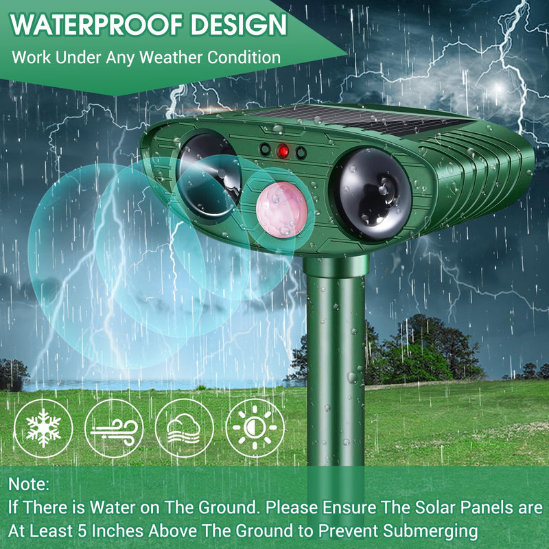 2 Pack Solar Animal Repeller Outdoor, Cat Deterrent with Ultrasonic & Flashing LED - Night Time Motion Activated Pest Control for Garden Yard to Repel Cats, Raccoons, Deer, Skunks, Squirrels Green - PawsPlanet Australia
