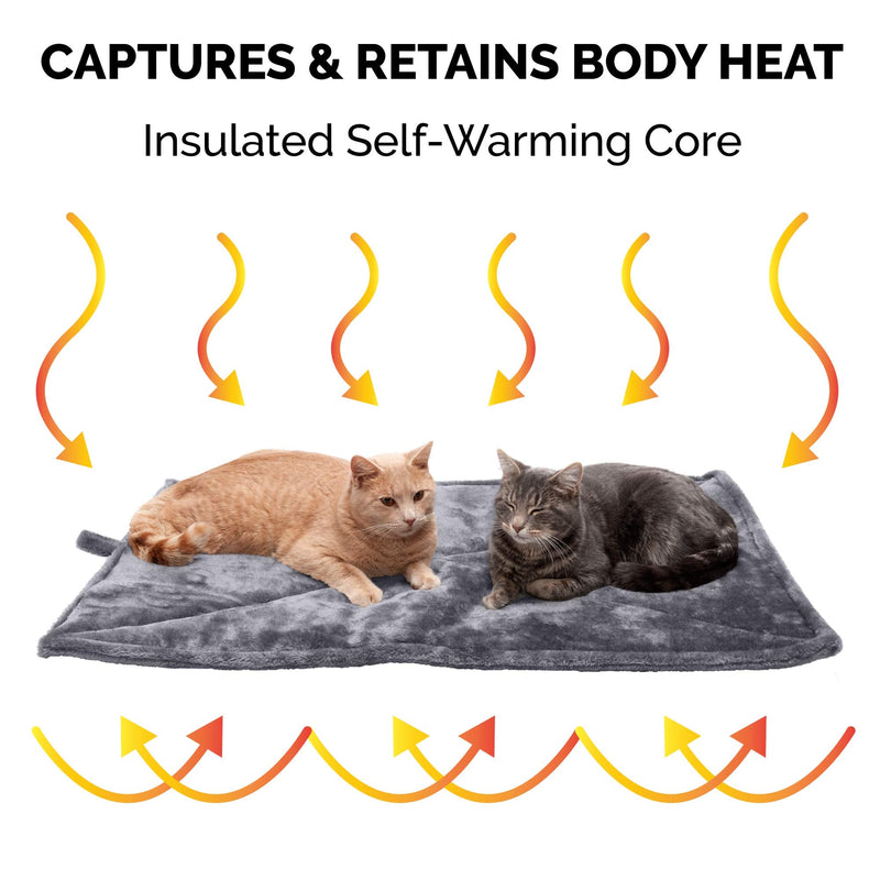 Furhaven ThermaNAP Self-Warming Cat Bed for Indoor Cats & Large/Medium Dogs, Washable & Reflects Body Heat - Quilted Faux Fur Reflective Bed Mat - Gray, Large Large - 36"L x 24"W - PawsPlanet Australia