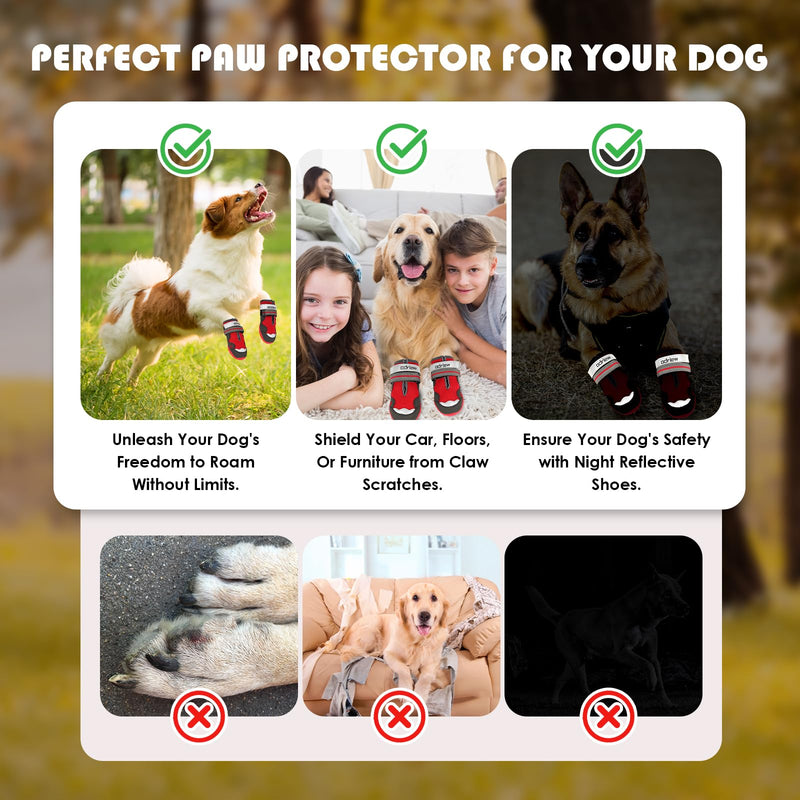 Dog Shoes Large Size Dogs, Medium Dog Booties-Dog Boots & Paw Protectors, 4PCS Shoes for Dogs with Reflective Strip, Anti-Slip Sole for Hot Pavement, Rain, Snow Walking, Hiking. (Reds, 5) Reds - PawsPlanet Australia