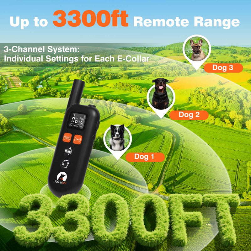 PaiPaitek No Shock Dog Training Collar with Remote 3300ft Range, Humane Vibrating Dog Collar, 3 Modes Ultrasonic, Beep, Vibration for Small Medium Large Dogs - Security Lock & No Prongs - PawsPlanet Australia