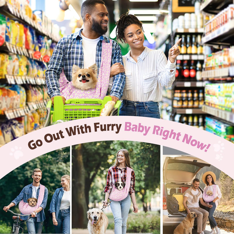 Pawaboo Small Dog Sling Carrier, Reversible Hands Free Dog Sling Carriers for Small Dogs and Cats, Puppy Slings Carrier with Safety Harness, Puppy Essentials, Pink Daisy - PawsPlanet Australia