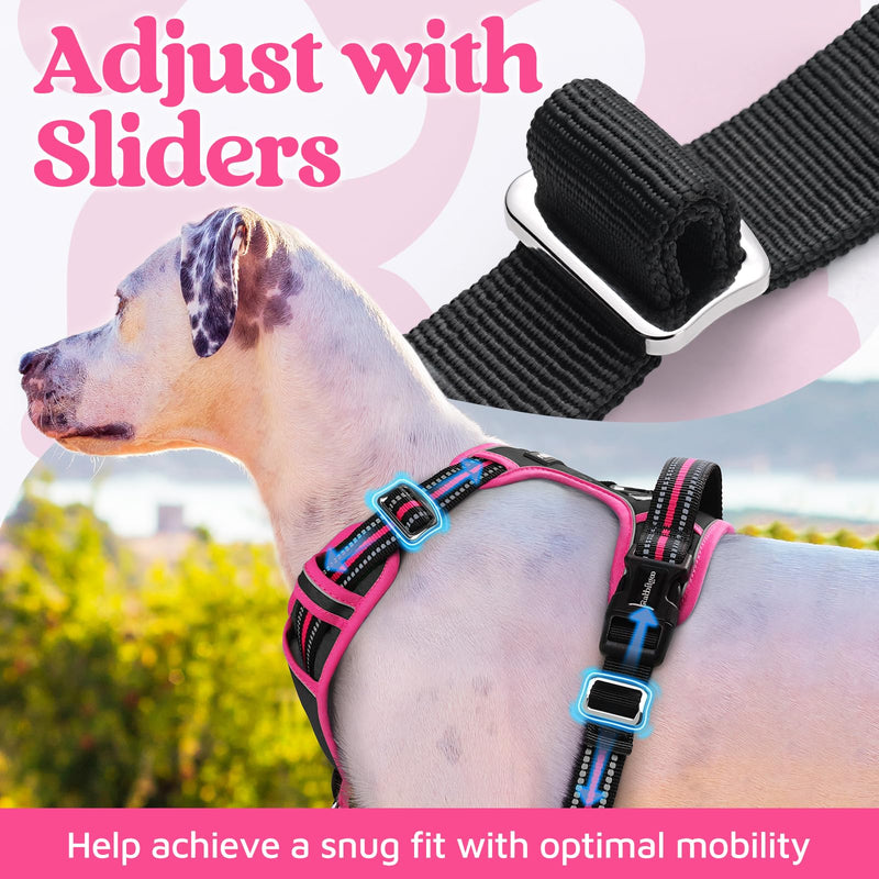 rabbitgoo Dog Harness for Large Dogs, No Pull Pet Vest with 3 Buckles, Adjustable Soft Padded Pet Harness with Easy Control Handle and Reflective Strips, Black & Rose Pink, L - PawsPlanet Australia