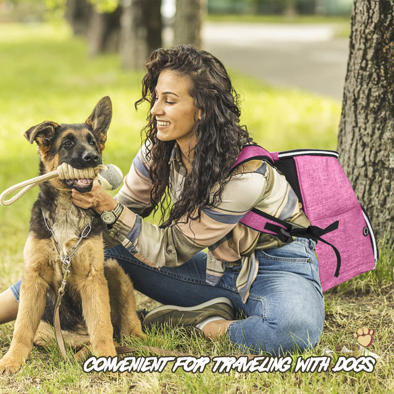 BAGLHER丨Dog Travel Bag Backpack, Airline Approved Pet Supplies Backpack, Dog Travel Backpack with 2 Silicone Collapsible Bowls and 2 Food Baskets Pink - PawsPlanet Australia