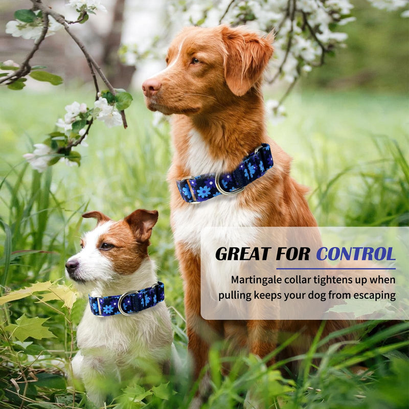 Hikiko Martingale Collar for Dogs with No Buckle Floral Dog Collars Soft Nylon No Slip Dog Collar for Medium Dog,Navy Blue Flower,M Navy Blue Flower - PawsPlanet Australia