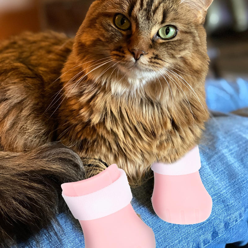 4-pack silicone cat shoes in pink with scratch protection and paw protection for cat grooming and bathing; non-slip cat paw protectors for universal use