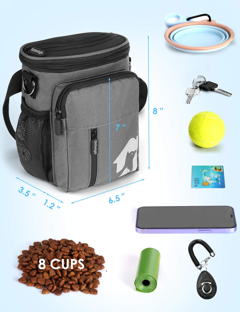 Gobeigo 【8 Cup Dog Treat Pouch 【3 Ways to Wear 】 Treat Bag for Training & Walking, Built-in Poop Bag Dispenser, Large Phone Friendly (Gray & Black) Gray/Black - PawsPlanet Australia