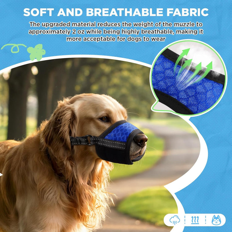 Dog Muzzle, Soft Dog Muzzle for Large Medium Small Sized Dog, Breathable Mesh Large Dog Muzzle for Biting Barking and Chewing, No Bark Muzzle for Small Medium Large Dogs Outside Walking Grooming Blue S（Snout C：8"-9.5"） - PawsPlanet Australia