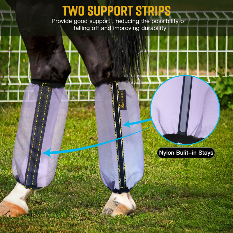 Fly Boots for Horses Set of 4,Universal Size Fine Mesh Horse Fly Boots with Nylon Stays,Fly Leggings for Horses with Fleece Trimming and Reflective Webbing Purple