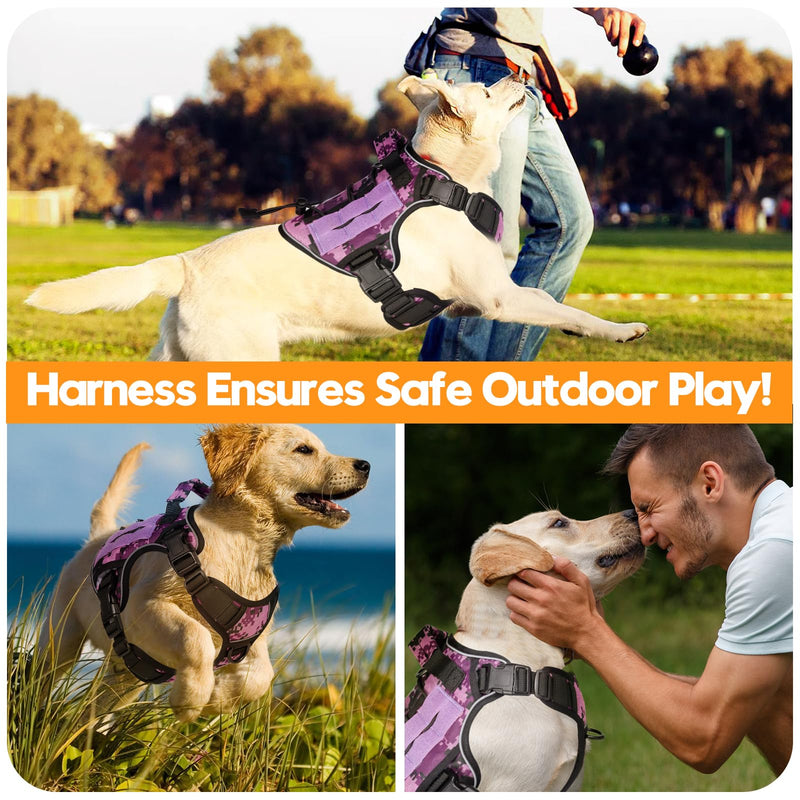 Heavy-Duty Tactical Dog Harness for Large Dogs, No Pull Adjustable Reflective Pet Vest with Molle System, K9 Military-Grade Control for Service Training, Outdoor & 10+ Breeds, Purple Camo, Medium M: Neck: 17-22'', Chest: 23-28'' - PawsPlanet Australia