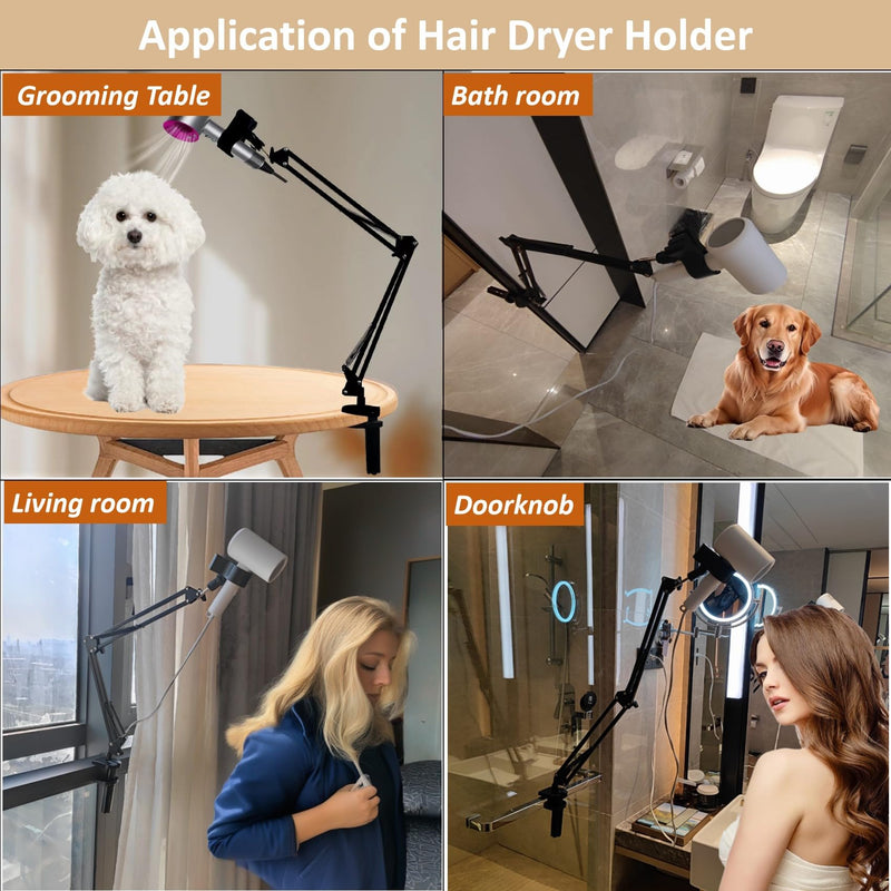 Dog Hair Dryer Holder, Pet Grooming Table Hair Dryer Stand Hands-Free 360° Rotating Blow Dryer Holder with Adjustable Clamp Mount - PawsPlanet Australia