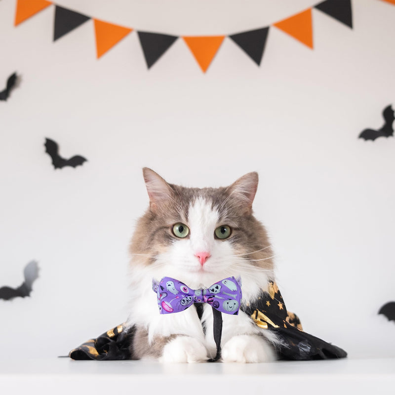 Halloween Cat Collar with Bow Tie and Bells, Holiday Ghost and Pumkin Cat Bandana with Charms for Boys and Girls Male Female Kitties Kittens