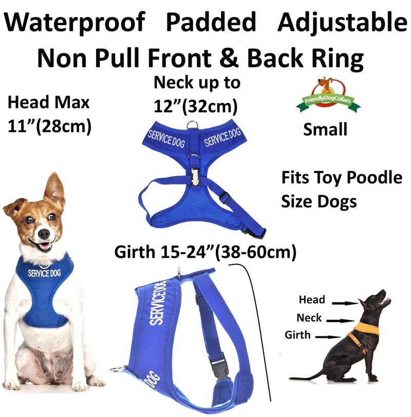 Dexil SERVICE DOG Blue Color Coded Non-Pull Front and Back D Ring Padded and Waterproof Vest Dog Harness PREVENTS Accidents By Warning Others Of Your Dog In Advance (Small, Blue) - PawsPlanet Australia
