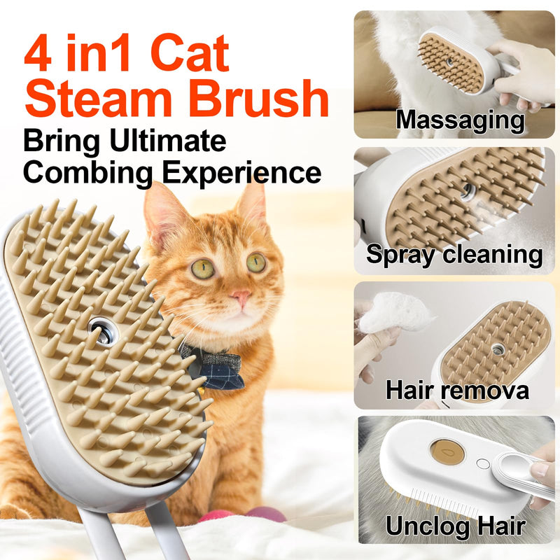 4-in-1 Steam Brush for Dogs & Cats - Pet Grooming Brush with Steam, Deshedding, Bath Spray & Massage, Professional Grooming Tool for Indoor Cats and Long/Short Hair Pets (white) white - PawsPlanet Australia