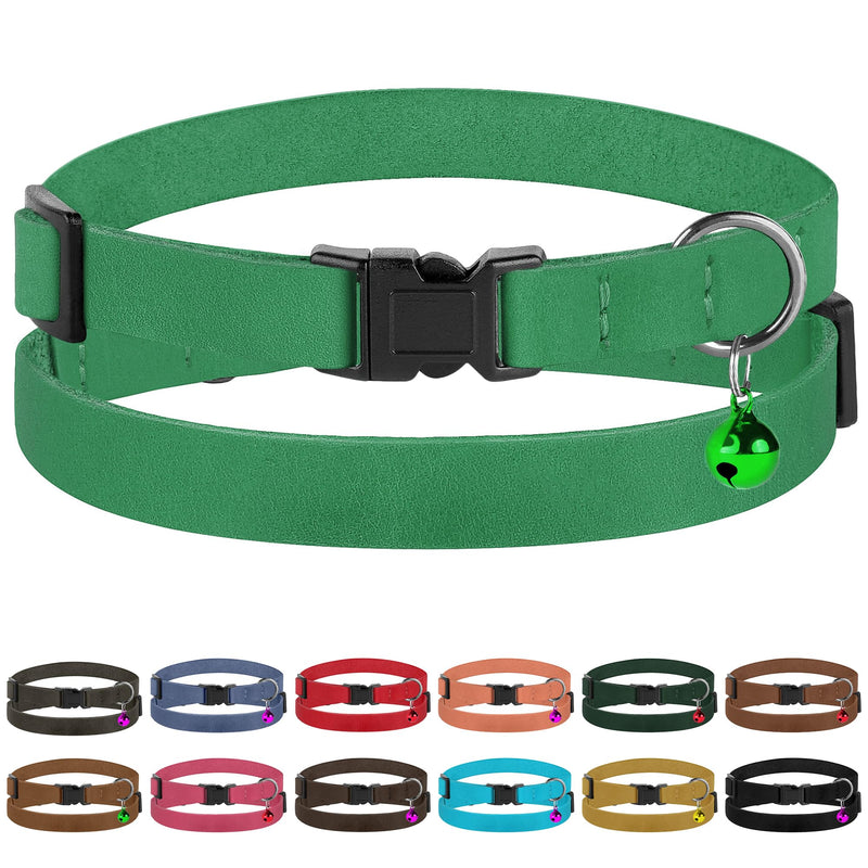 Breakaway Cat Collar Leather Soft Adjustable Pet Kitten Collars with Bell Pink Brown Blue Green Red (Mint Green) Mint Green - PawsPlanet Australia