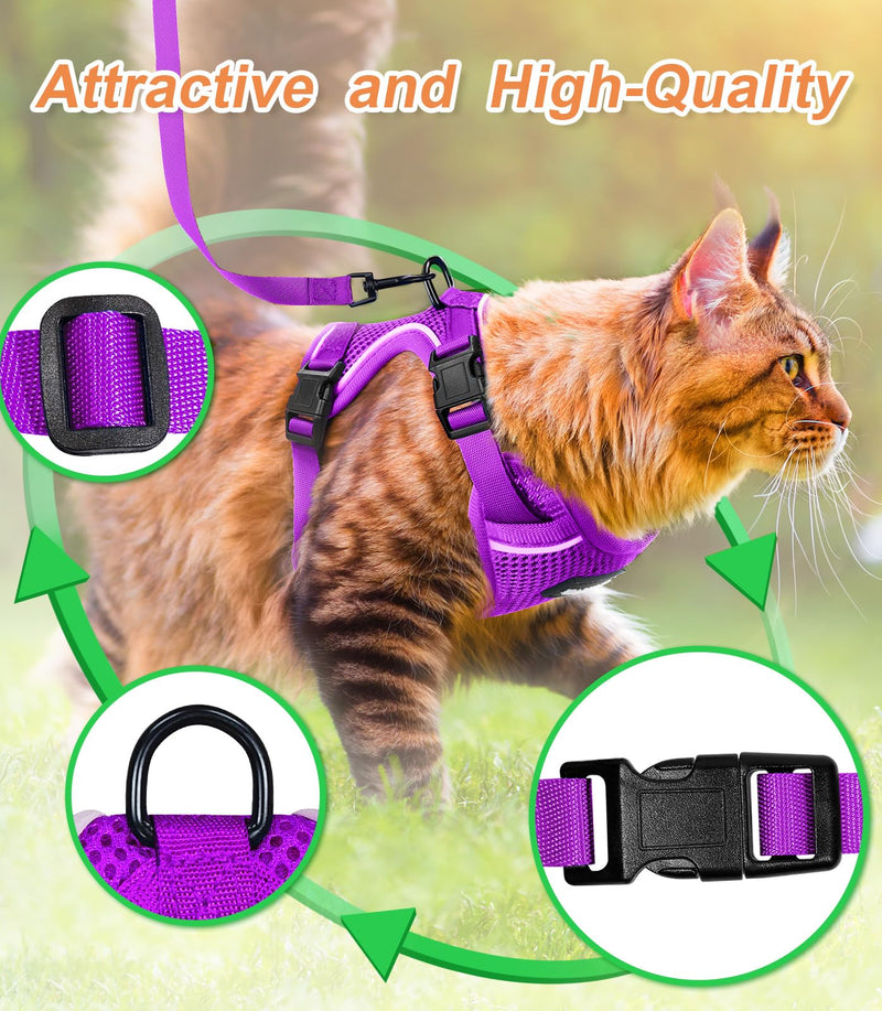 Halypet Cat Harness and Leash Set [ MAX Safety Third Generation ] Escape Proof Soft Adjustable Cat Leash Breathable Comfortable Vest Easy to Wear Kitten Harness for Outdoor Walking H200 Pro Purple Medium (13-18lb) - PawsPlanet Australia