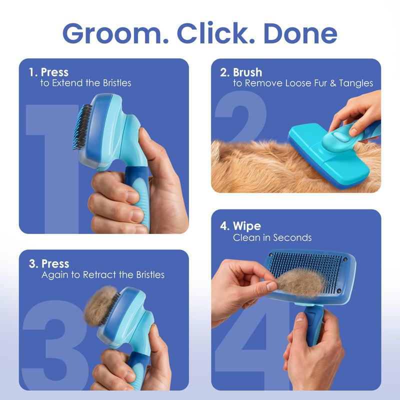 American Kennel Club-Self-Cleaning Slicker Brush for Dogs & Cats |Pet Grooming Brush |Removes Loose Hair, Mats & Tangles | Gentle Deshedding Tool for All Coat Types | Skin Friendly & Easy-Clean Design Self Cleaning Slicker Brush