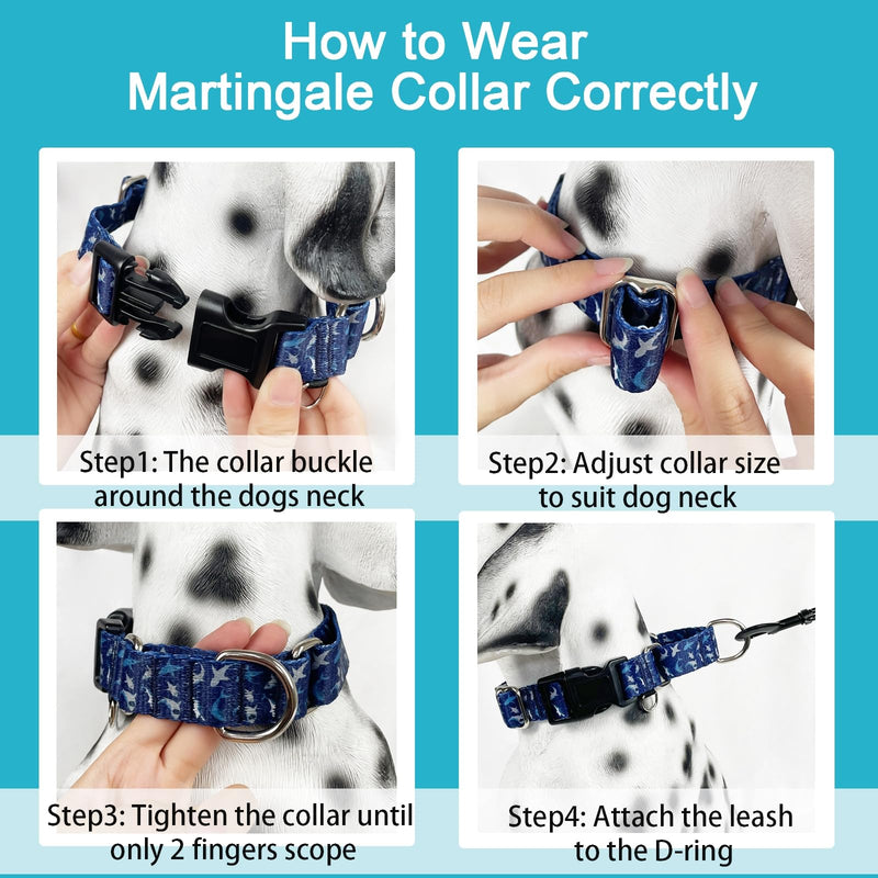 Martingale Collar for Dogs with Buckle Heavy Duty Boy Dog Collar for Medium Dogs, Deep Blue Shark - PawsPlanet Australia