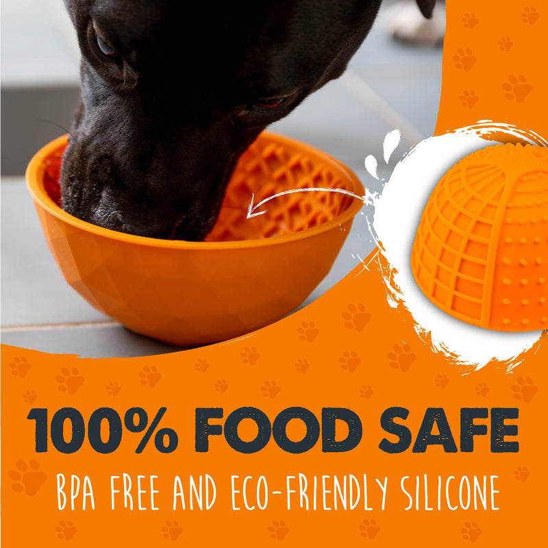 Mighty Paw Dog Slow Feeder Bowl - Interactive BPA-Free Silicone Lick Bowl for Dogs - Easy to Clean, Keeps Dogs Entertained, Provides Mental Enrichment Orange - PawsPlanet Australia