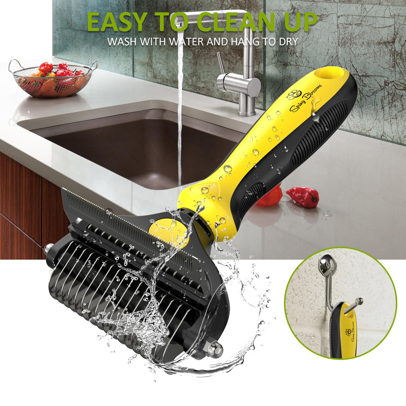 Spring Blossoms-2 in 1 Professional Grooming Rake for Cats & Dogs-Dematting Comb for Easy Mats & Tangles Removing,Pet Brush Safe No More Nasty Shedding and Flying Hair (Lemon Yellow) Lemon Yellow