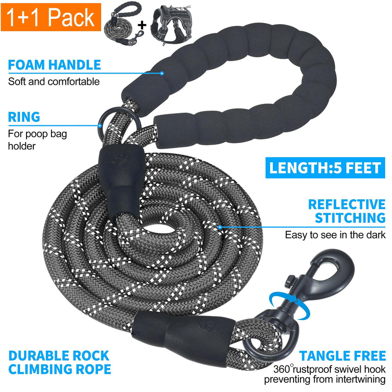 Heavy Duty Tactical Dog Harness for Large Dogs, No Pull Adjustable Pet Harness Reflective Service Training Easy Control Pet Vest Military K9 Working Dog Harnesses- Large, Black