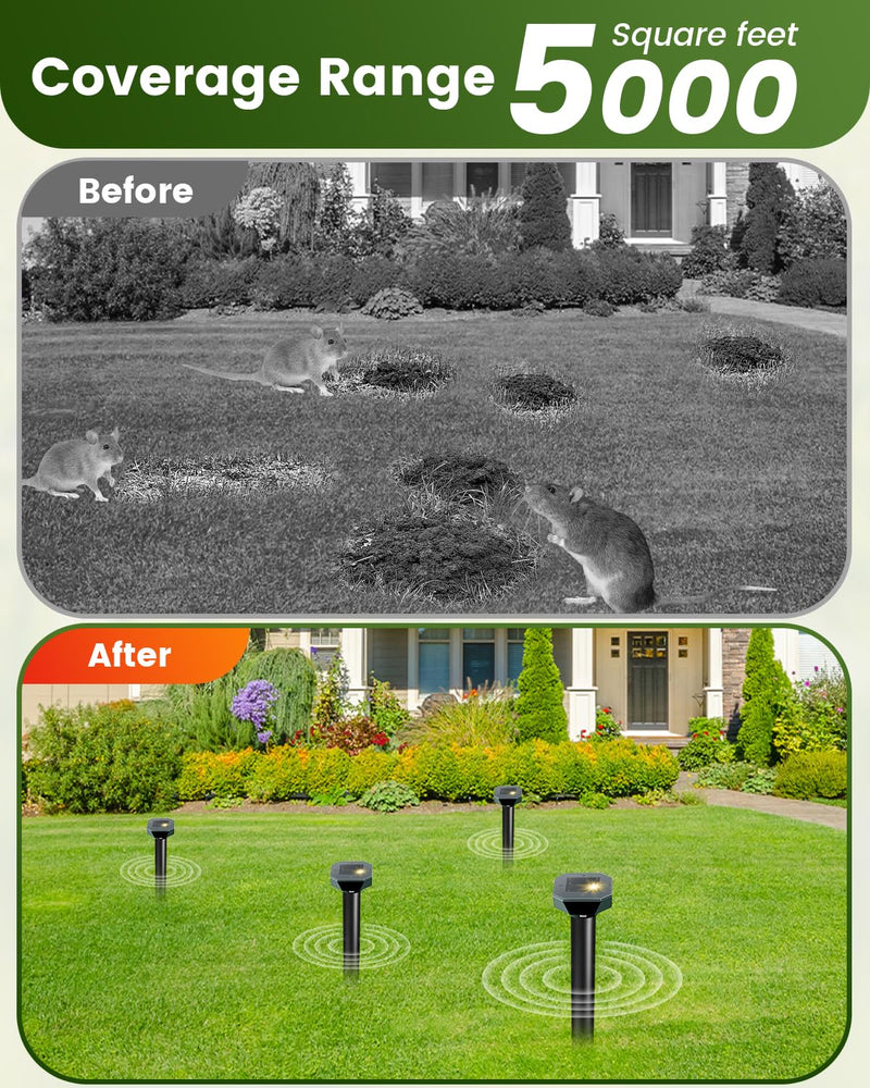 Snake & Mole & Rabbit & Skunk Repellent Solar Powered, Upgraded Ultrasonic Deterrent, IP65 Waterproof, Gopher Groundhog Chipmunk Raccoon and Vole Repellent & Deterrent for Lawn & Garden, 4 Pack 1 Count (Pack of 4) - PawsPlanet Australia