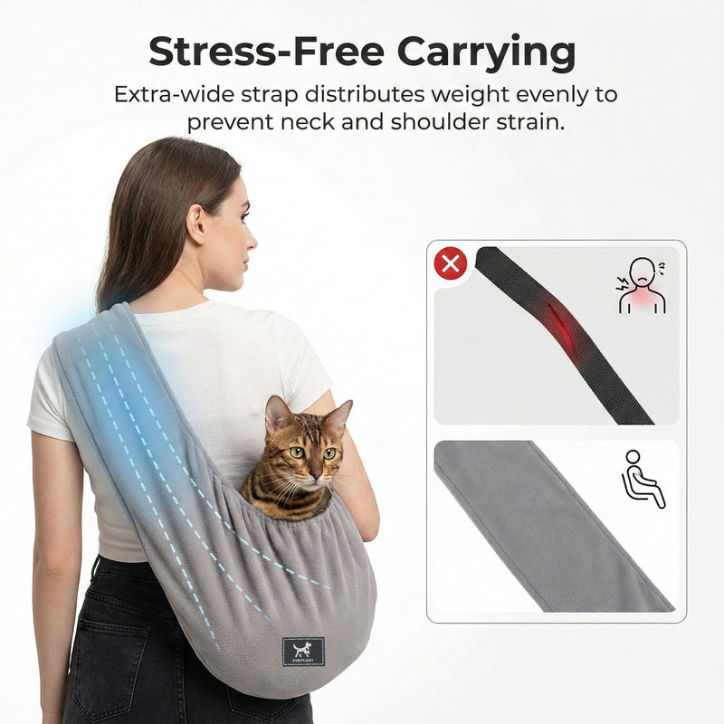 Cat Sling Carrier Critter Cuddler - Soft Breathable Cat Carrier, Pet Carrier for Cats/Kittens/Small Dogs (3-13 lbs), Hands-Free 2-Wearing Styles Indoor/Outdoor Cuddle Bag (Dark Gray) Dark Gray