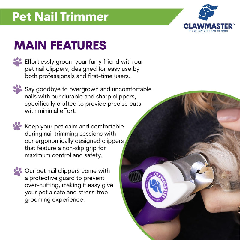 Lighted Pet Nail Clippers By Claw Master - Precise Trimmer & Cutter for Dogs & Cats - Includes Safety Guard To Prevent Overcutting and 3.5mm Stainless Steel Blade & Free Nail File For Perfect Grooming - PawsPlanet Australia