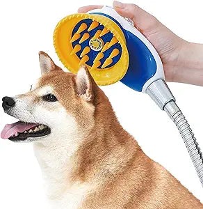 INTINI Dog Washing Shower Attachment Dog Bath Brush and Hose for Tub Faucet,Shower Head Attaches to Tub Faucet,Patented Design Splash-Proof Baffle, Massage Brush Head, Non-Slip Handle Dog Accessories