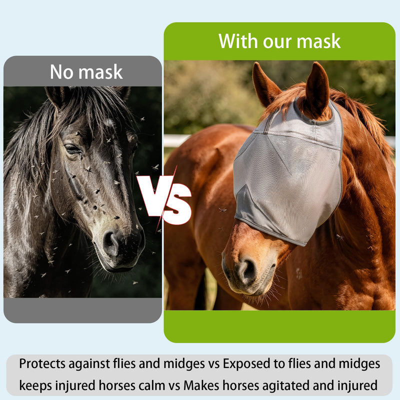 Raelitego Horse Fly Mask, Adjustable Fly Masks for Horses Without Ears, UV Protection from Insect Pests Comfort Mesh Without Nose Average Size Horses Accessories (L) L